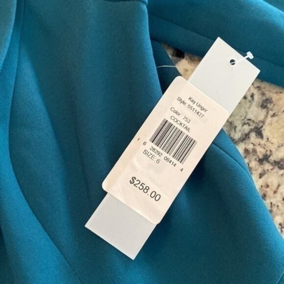 NWT Kay Unger Arianna Peacock Teal Cocktail Dress II28 - Picture 12 of 14